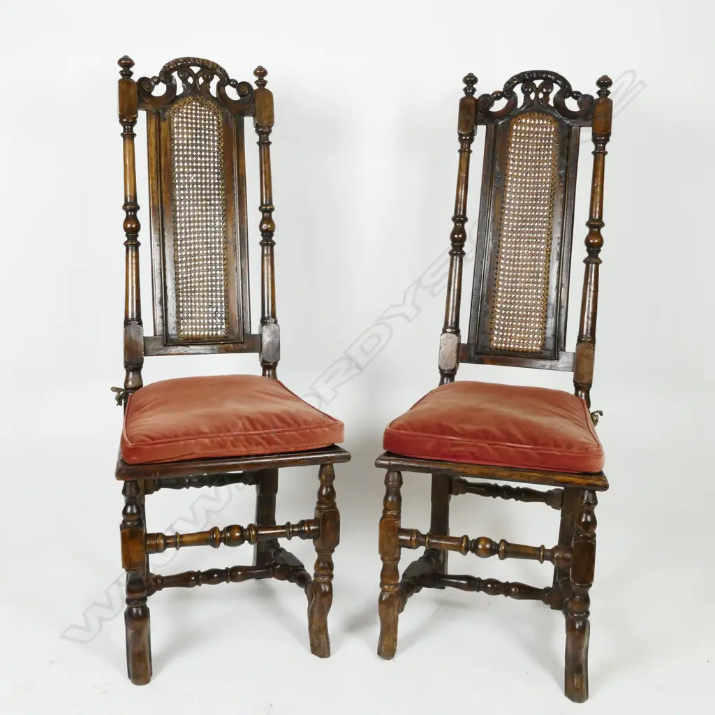 A pair of William and Mary walnut high-back chairs Image 1++