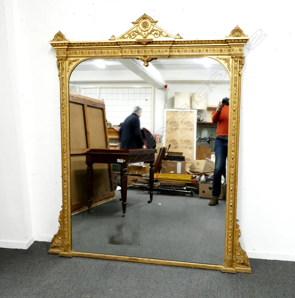 A large Victorian gilt framed overmantel mirror Image 1++