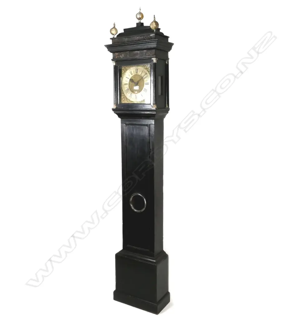 A rare Queen Anne ebonised thirty-hour longcase clock. Robert Rouch Image 1++