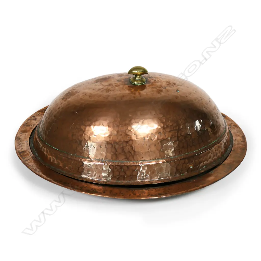An antique copper serving platter and cover, Image 1++