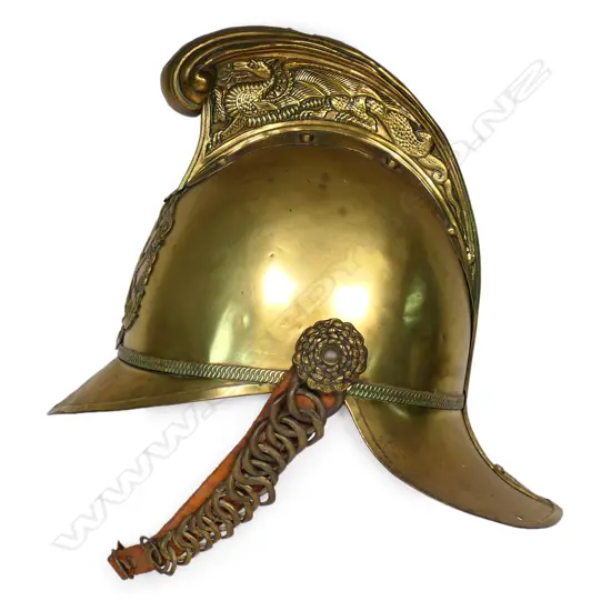A Victorian brass fireman's helmet,