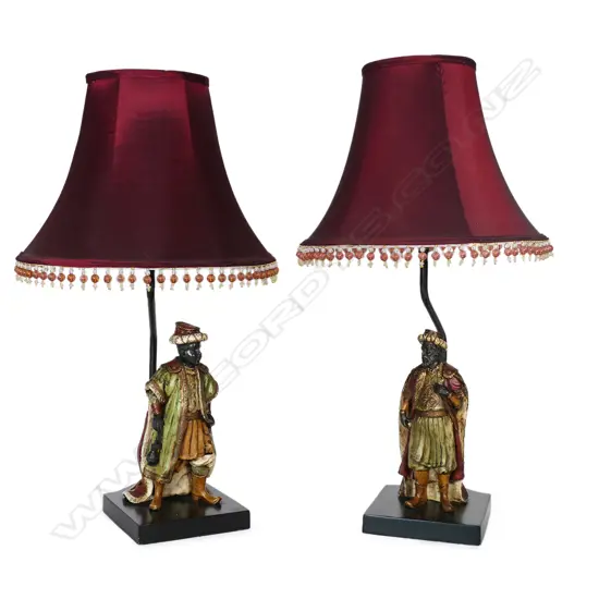 'Eunice Taylor' pair cold painted bronze blackamoor figured lamps,