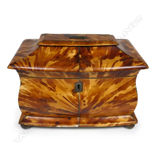 A George III tortoiseshell bombe tea caddy,