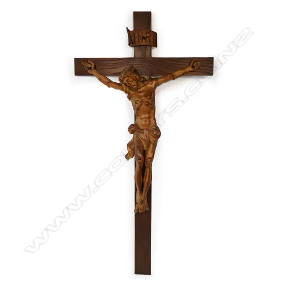 A vintage oak and lime crucifix,
