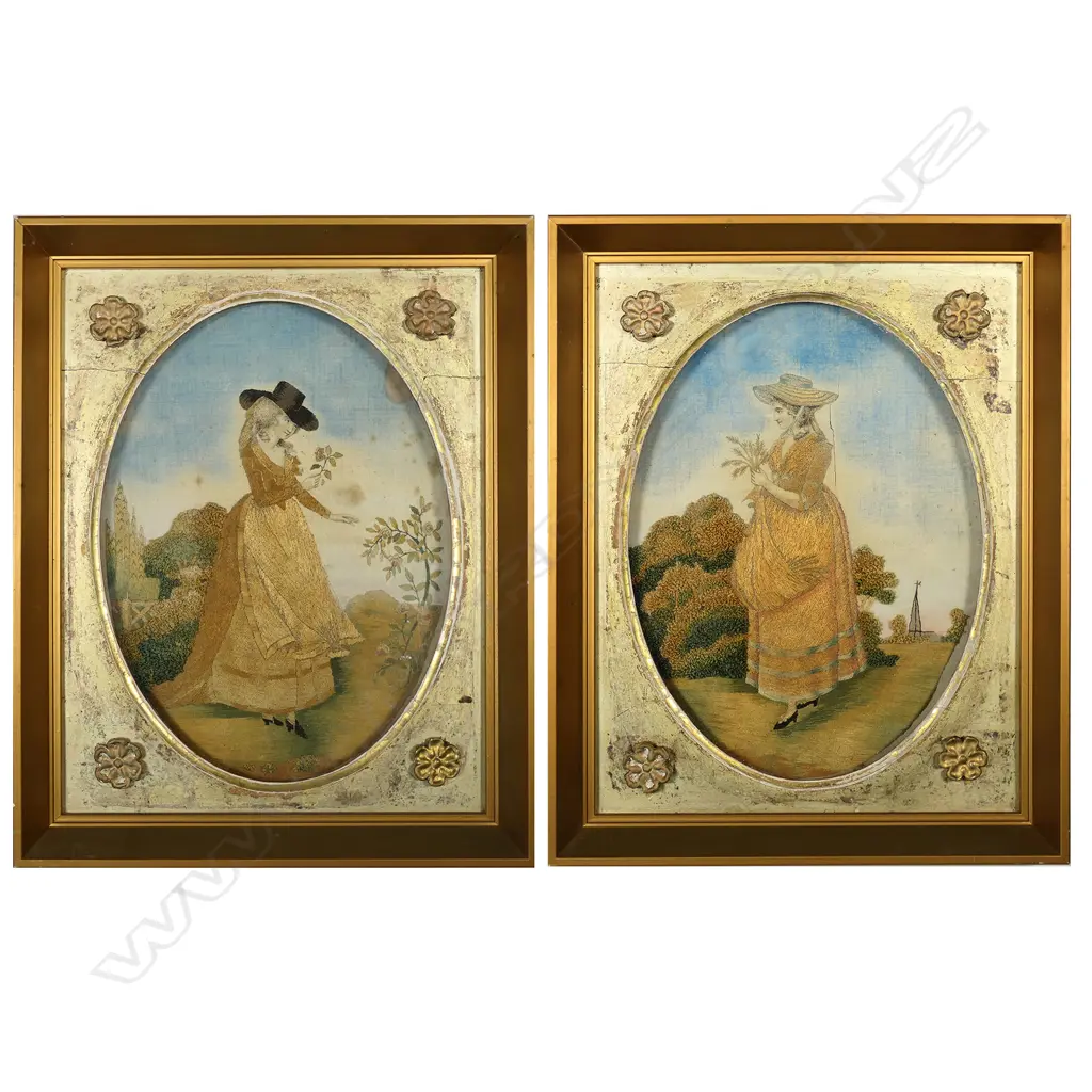 A pair of late Georgian silk work pictures, Image 1++