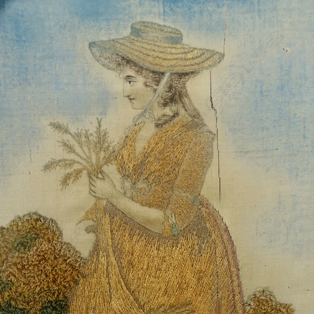A pair of late Georgian silk work pictures, Image 1++