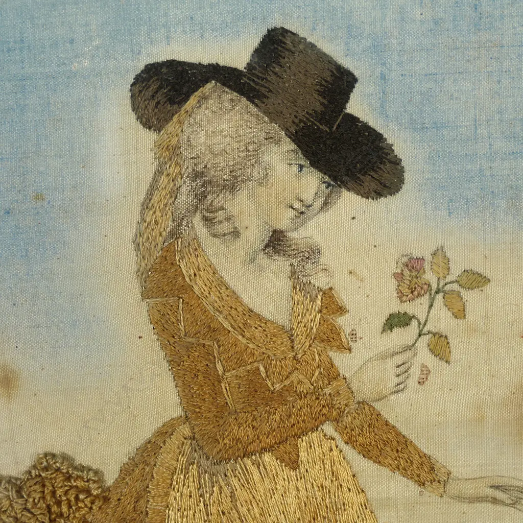 A pair of late Georgian silk work pictures, Image 1++