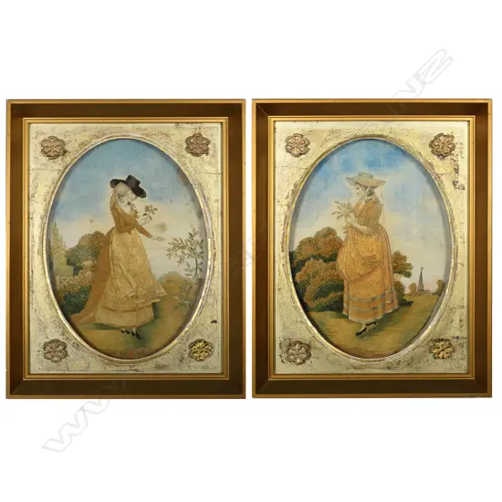 A pair of late Georgian silk work pictures,