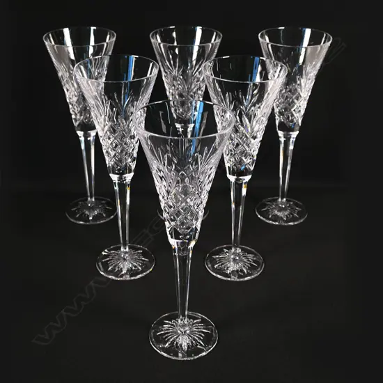 Set of six Waterford champagne flutes,