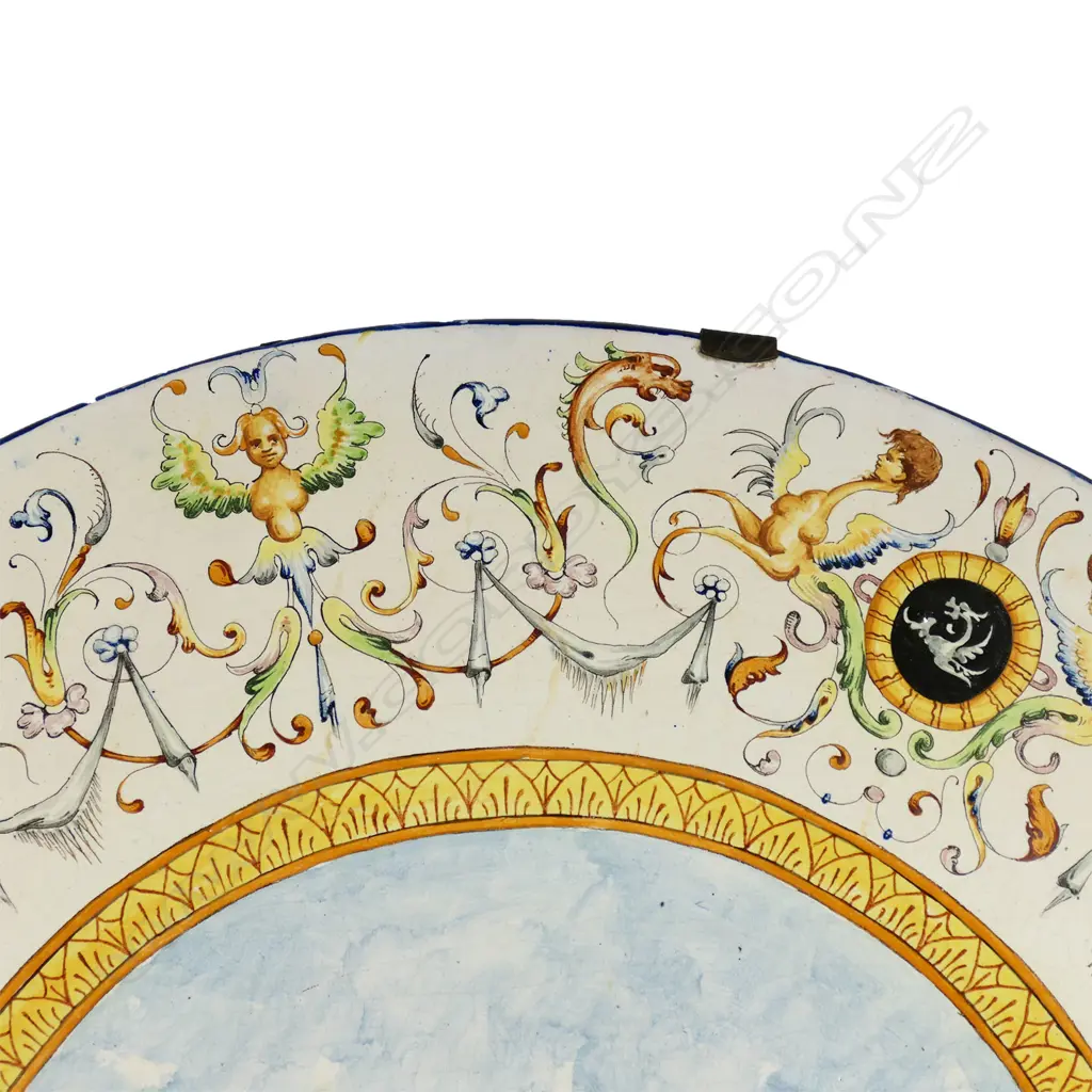 A large 19thC Italian Majolica tin glazed wall charger by Achille Mollica, Image 1++