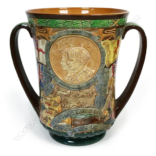 A Royal Doulton George IV and Elizabeth 1937 coronation loving cup,