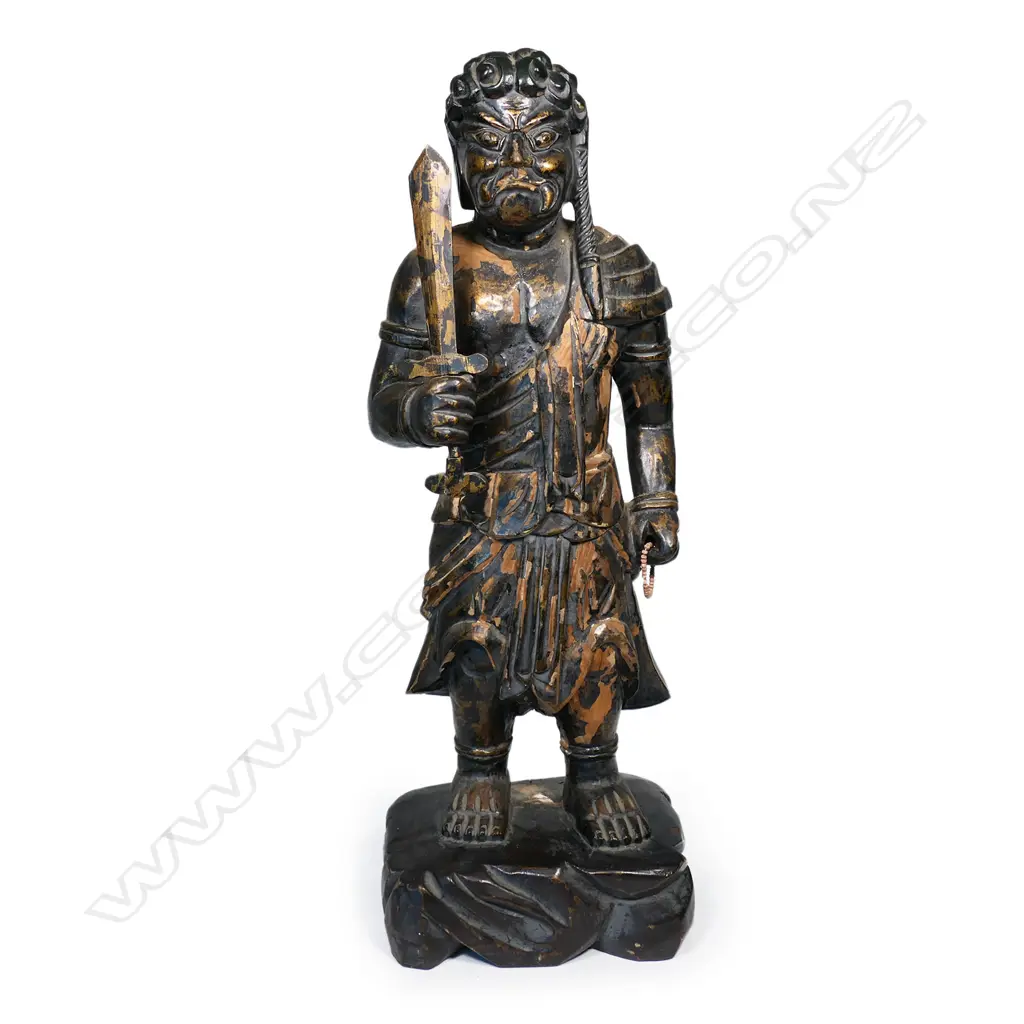 A Japanese vintage Fudo Myo-o painted wood statue, Image 1++
