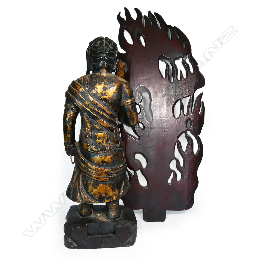 A Japanese vintage Fudo Myo-o painted wood statue, Image 1++