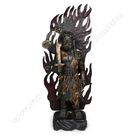 A Japanese vintage Fudo Myo-o painted wood statue,