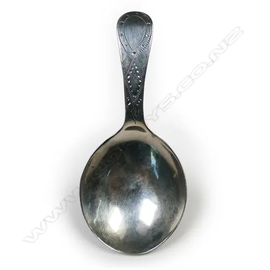 A George III silver caddy spoon,