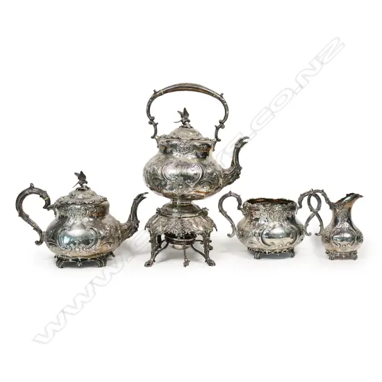 Four piece sterling silver tea service,