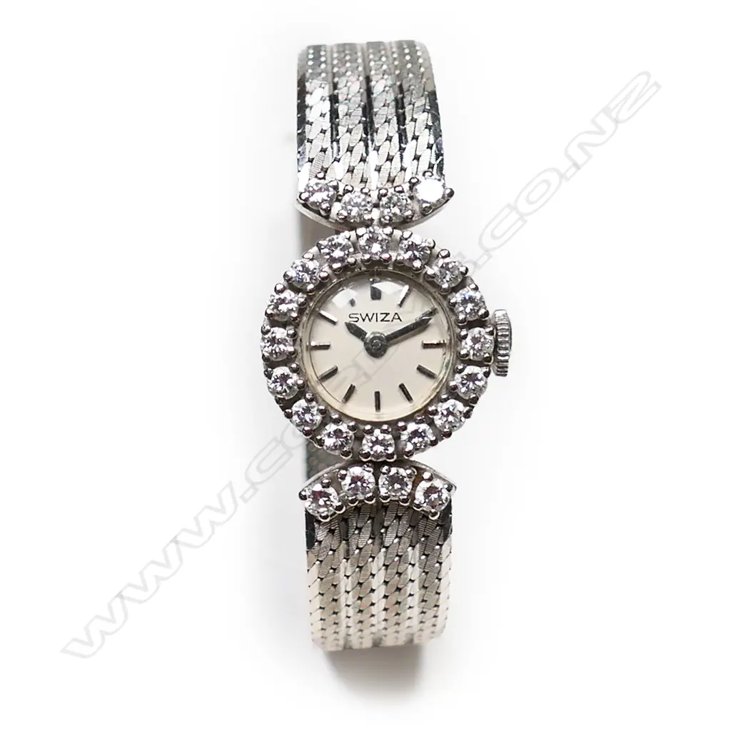 A 1940's 'Swiza' Art Deco 18ct white gold and diamond cocktail watch, Image 1++