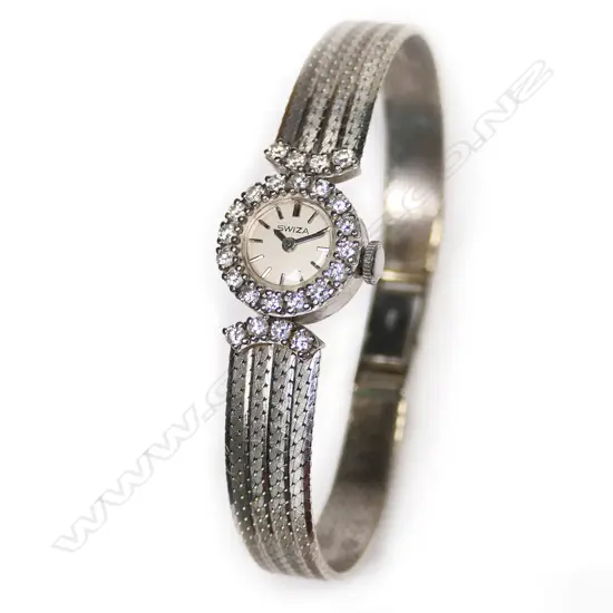 A 1940's 'Swiza' Art Deco 18ct white gold and diamond cocktail watch,