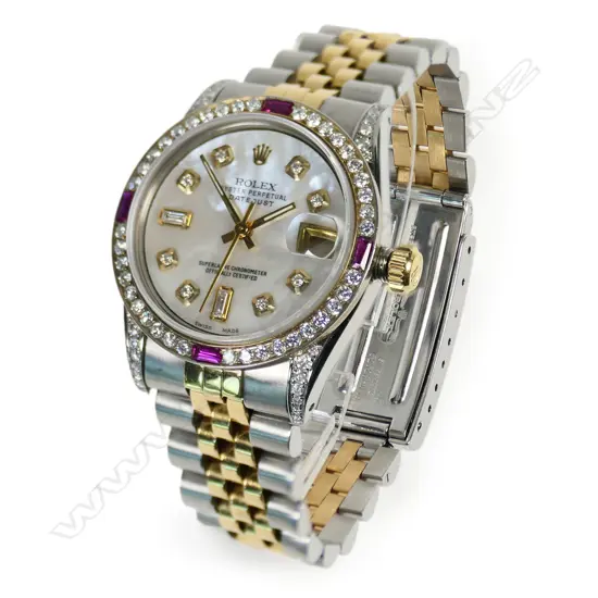 A ladies 18ct gold and stainless-steel Rolex oyster perpetual Datejust wrist watch,