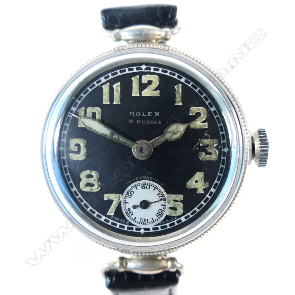 A gent's WWI Rolex black dial silver trench wristwatch, Image 1++
