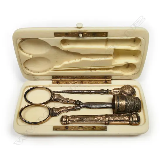 A 19thC French ivory etui,