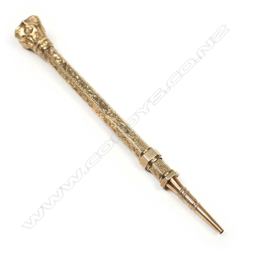 A Victorian 9ct yellow gold engraved propelling pencil, Image 1++