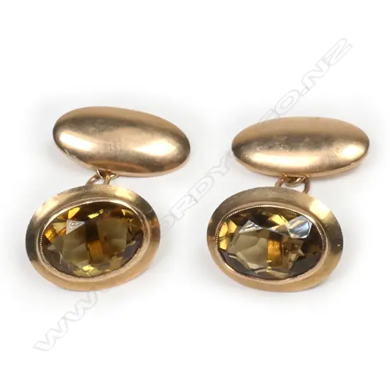 A pair of 14ct gold and citrine cufflinks,