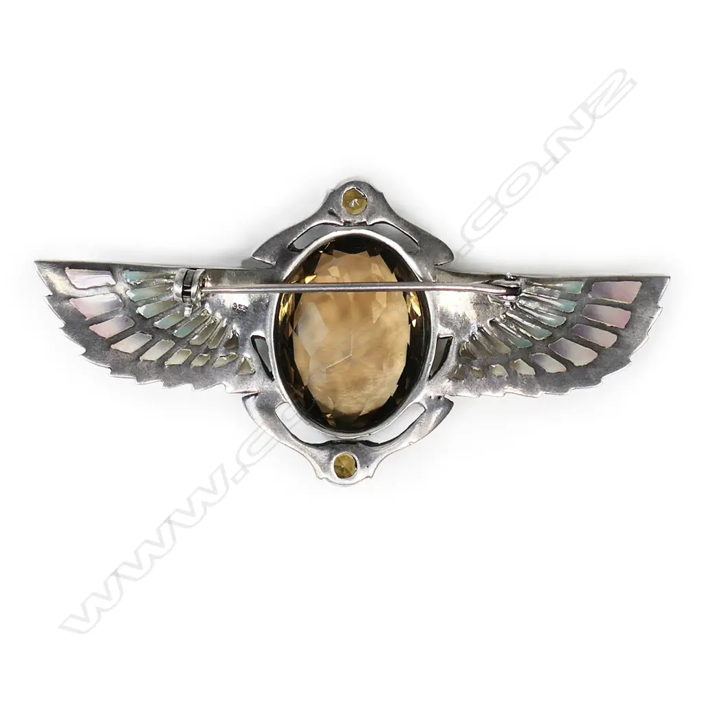 A vintage Egyptian revival silver Plique-à-jour brooch, Image 1++