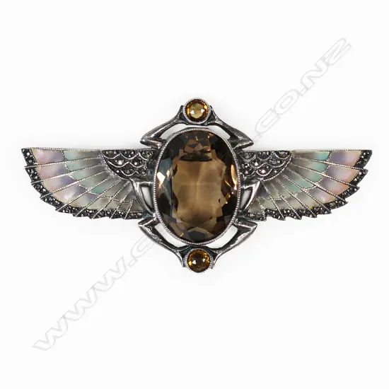A vintage Egyptian revival silver Plique-à-jour brooch,