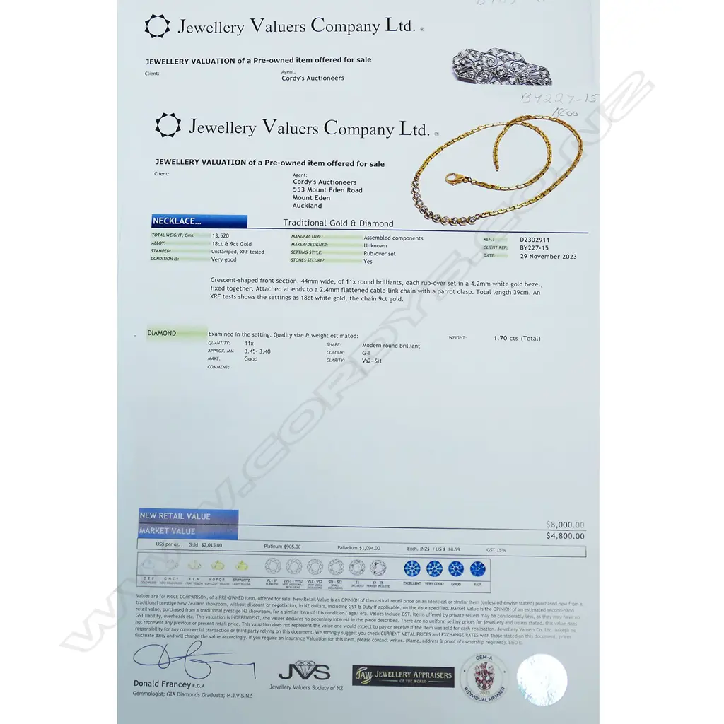 An 18ct and 9ct yellow gold and diamond necklace, Image 1++