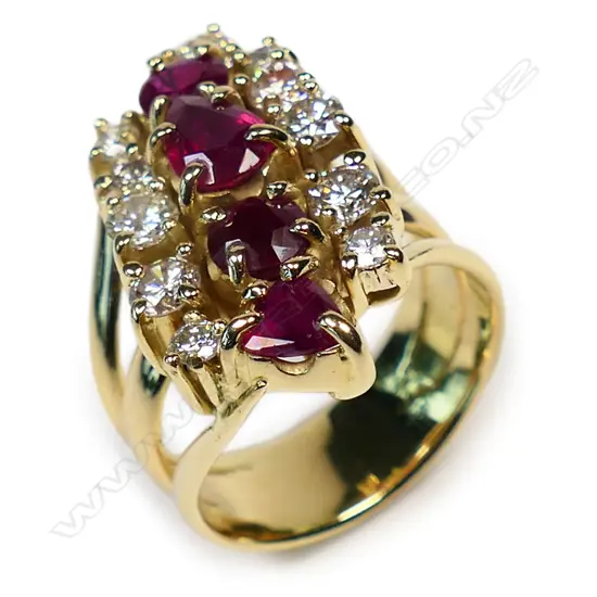 An 18ct gold ruby and diamond ring,