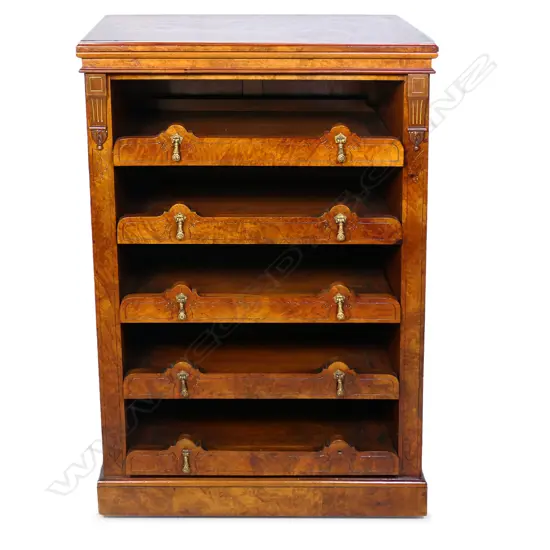 A Victorian burr walnut music canterbury,