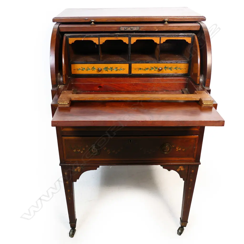 An Edwardian ladies cylinder writing desk, Image 1++