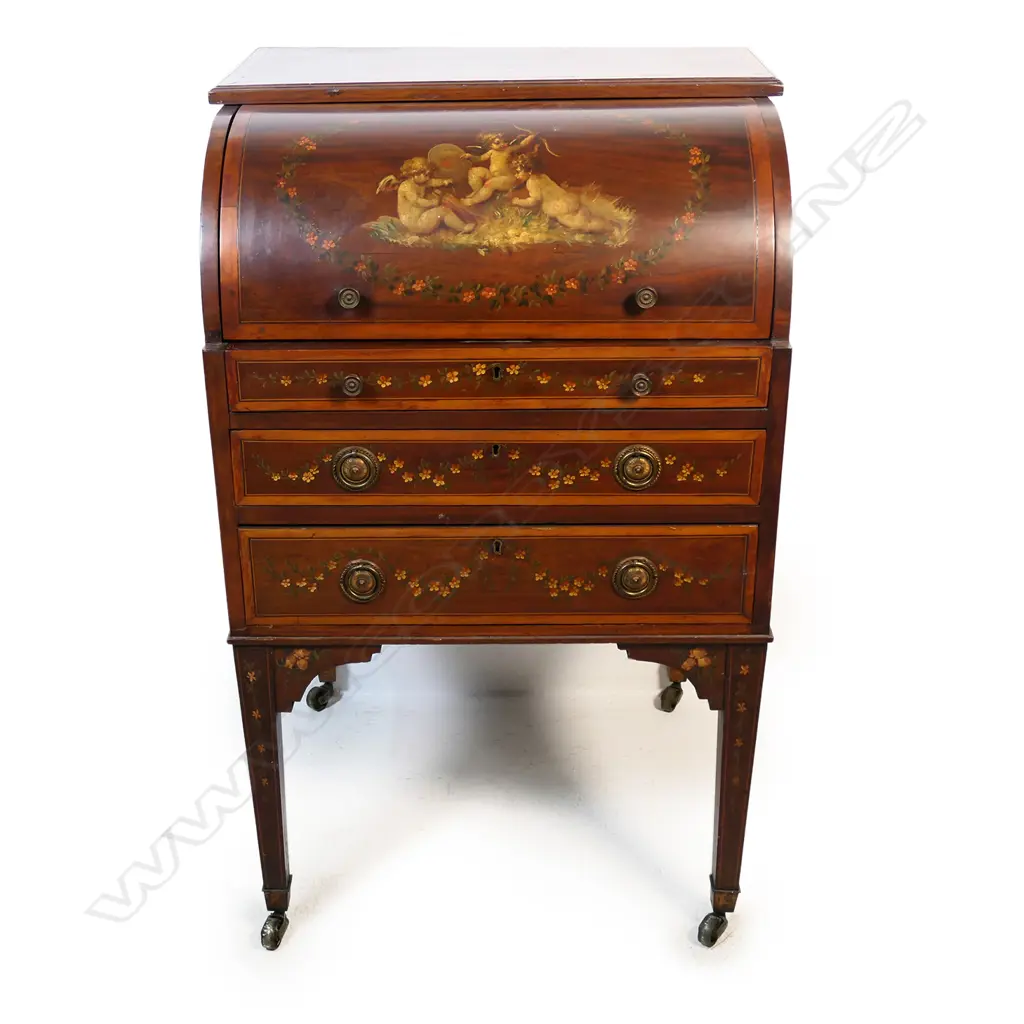 An Edwardian ladies cylinder writing desk, Image 1++