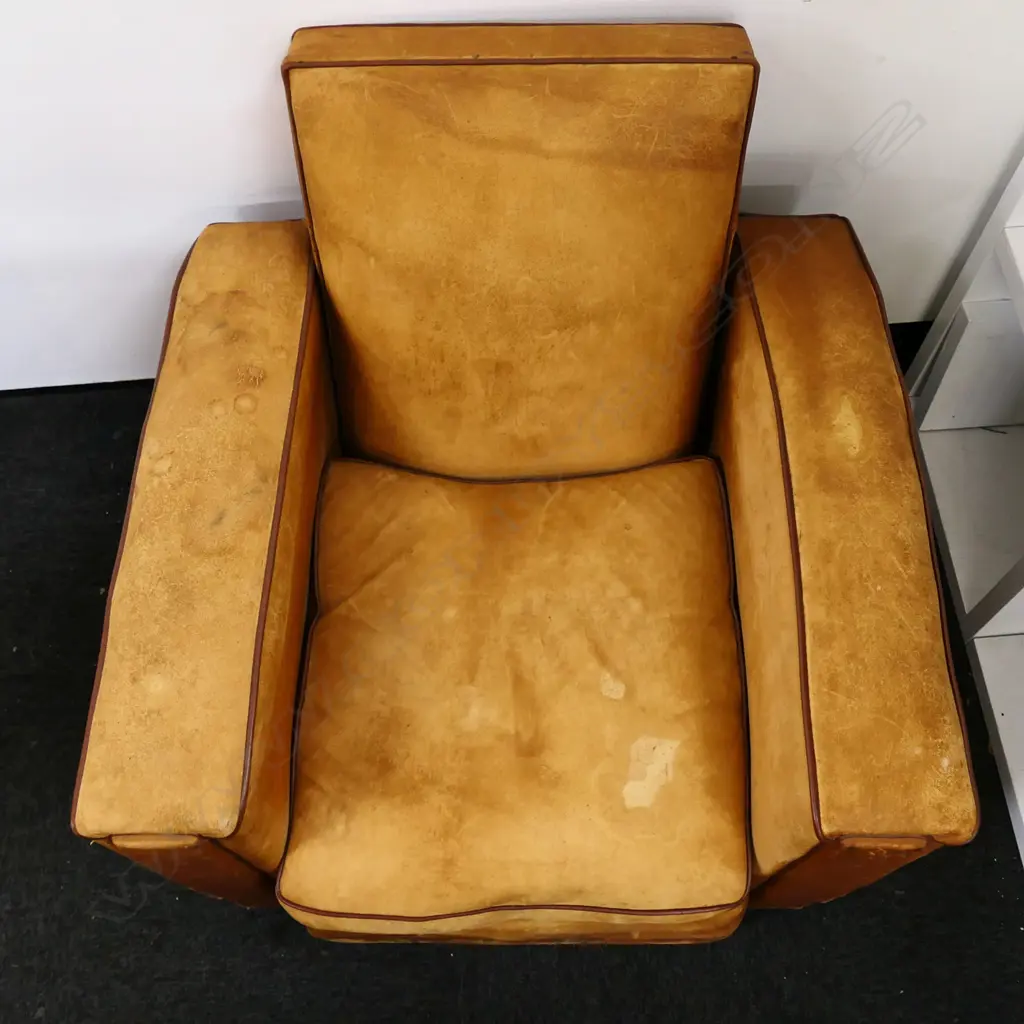 A pair of vintage French leather club chairs, Image 1++