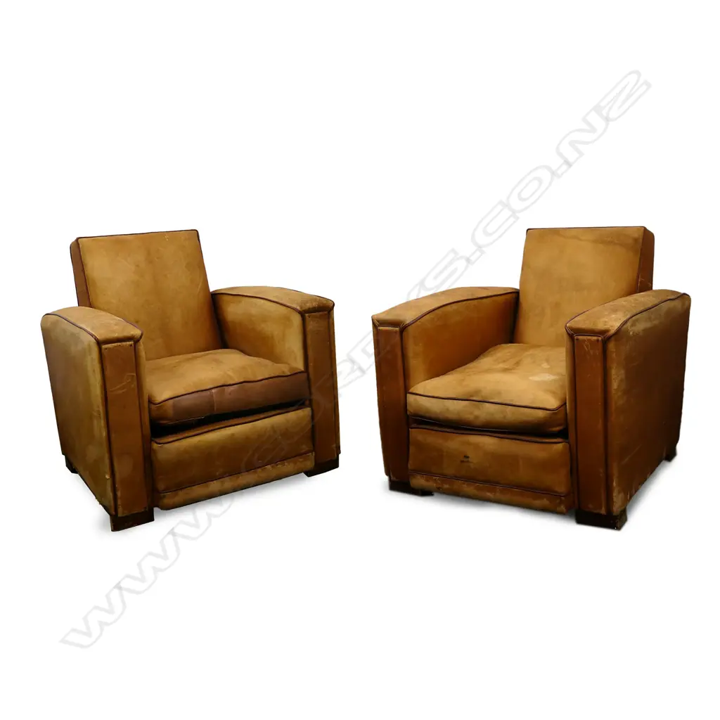A pair of vintage French leather club chairs, Image 1++