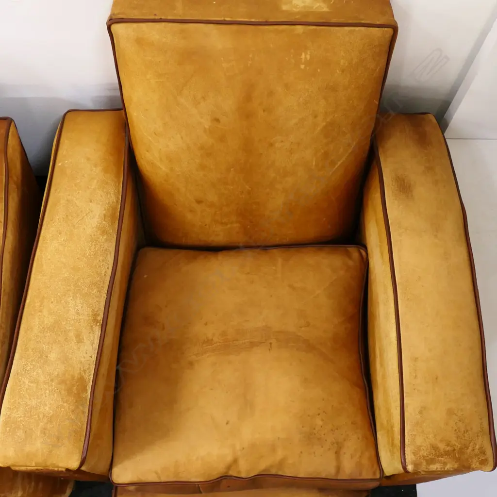 A pair of vintage French leather club chairs, Image 1++