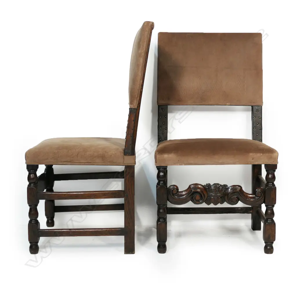 A set of six Charles II style oak dining chairs, Image 1++