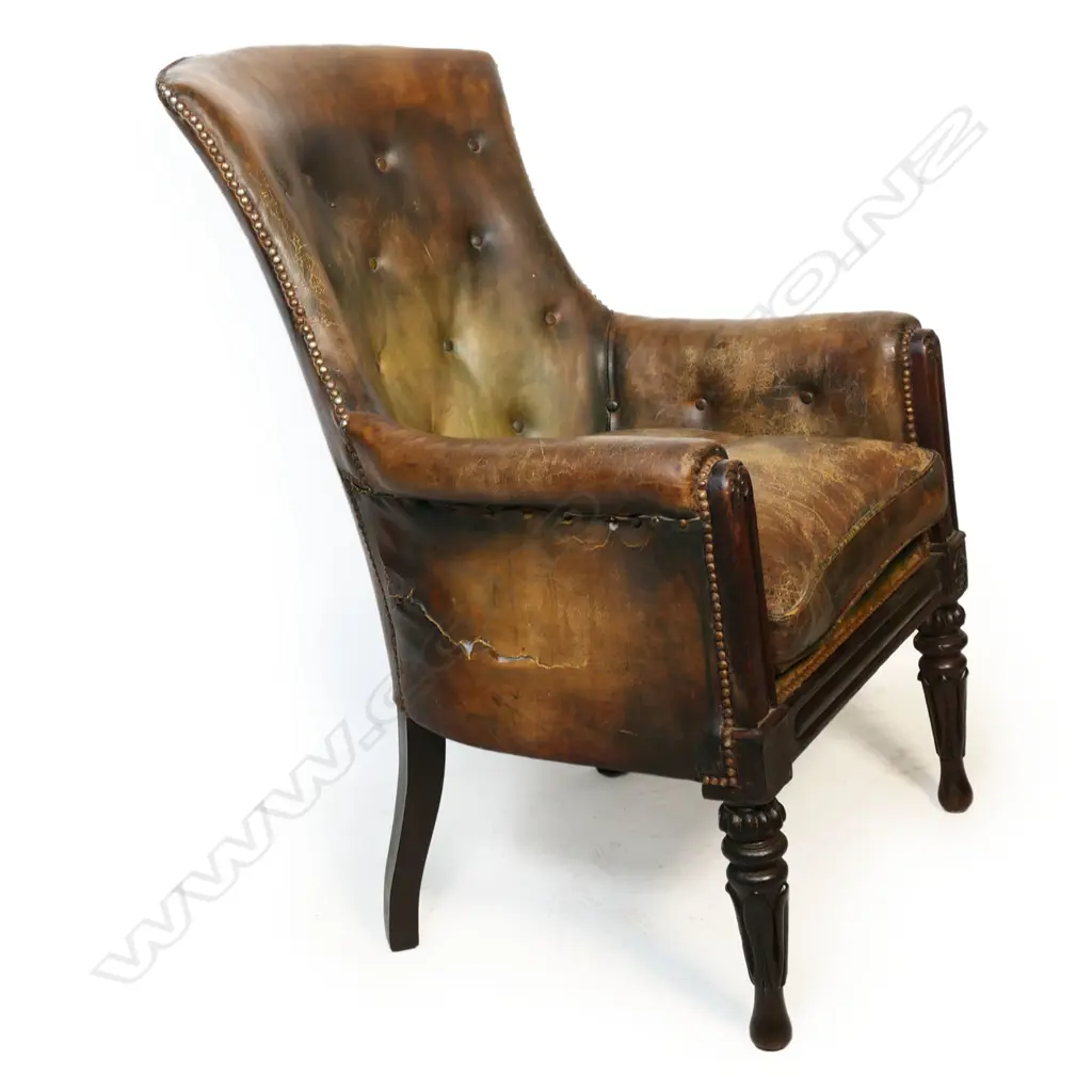 A Victorian leather high back chair, Image 1++