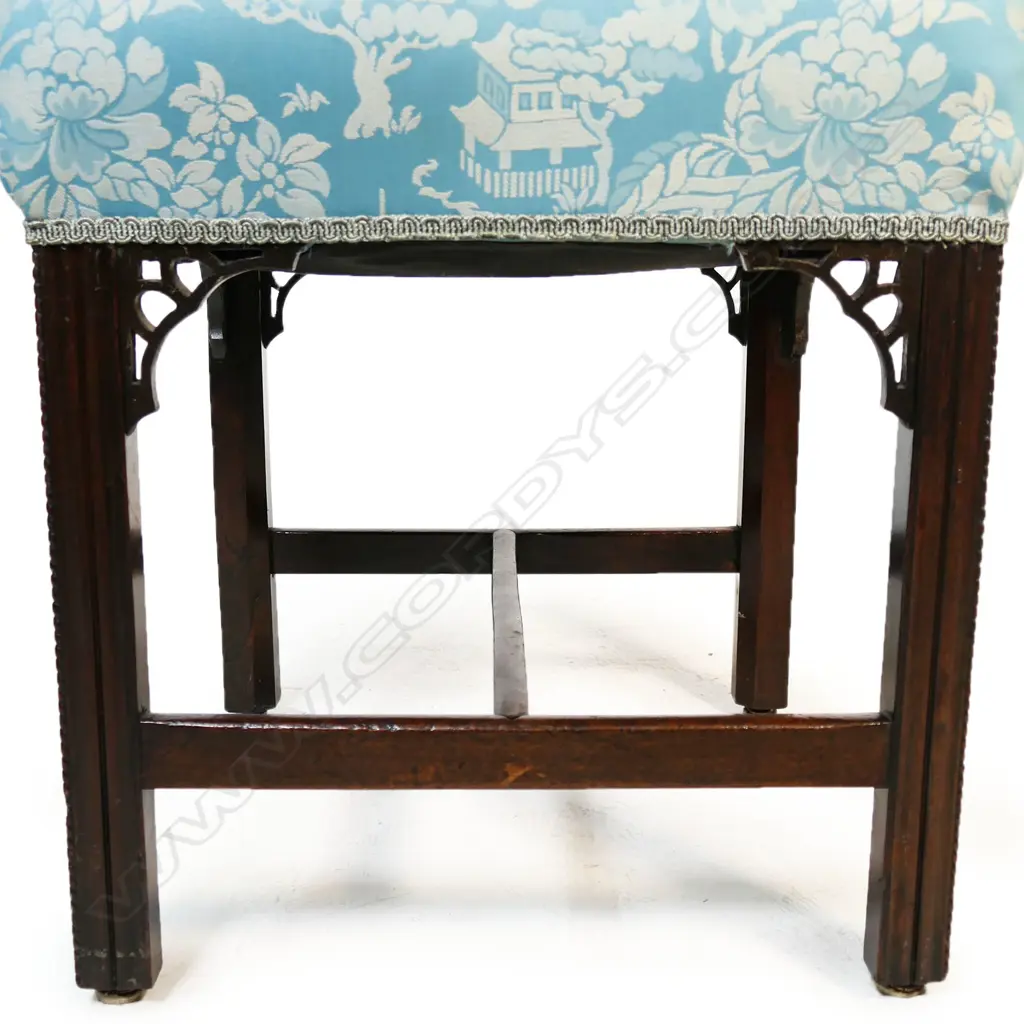 A pair of Chinese Chippendale style upholstered stools, Image 1++