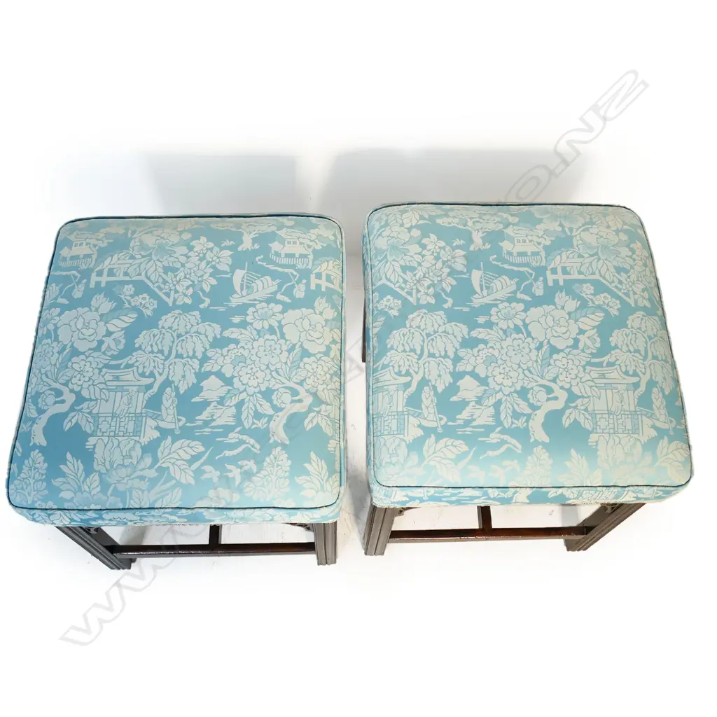 A pair of Chinese Chippendale style upholstered stools, Image 1++