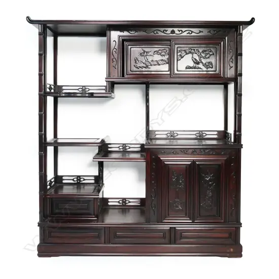 A quality mid 20thC Chinese rosewood display cabinet,