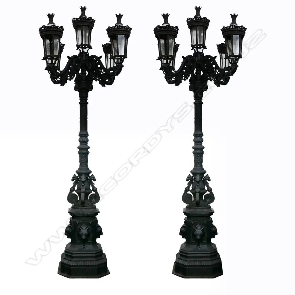A pair of tall antique style cast iron lamp standards, Image 1++