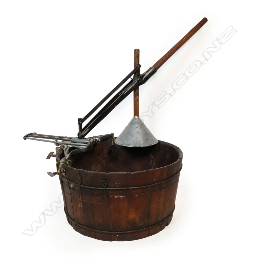 An 1883 coopered wooden washing plunger tub, Image 1++