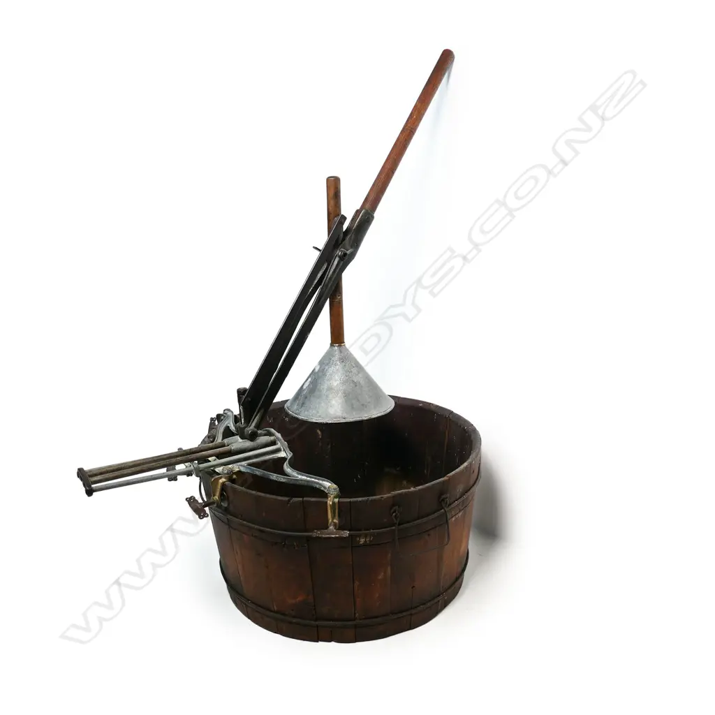 An 1883 coopered wooden washing plunger tub, Image 1++