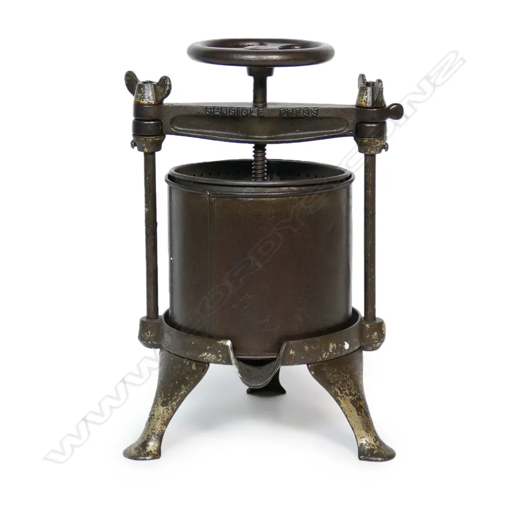 N.R. Streeter & Co. 19thC cast iron and tin (Sensible) fruit press, Image 1++