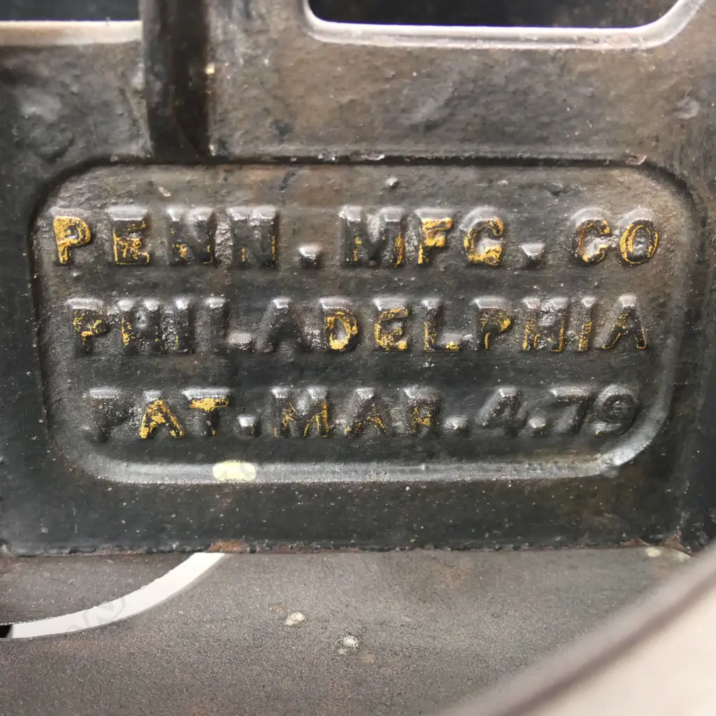 A 19thC American Penn MFG Co. commercial cast iron and wood vegetable cutter, Image 1++