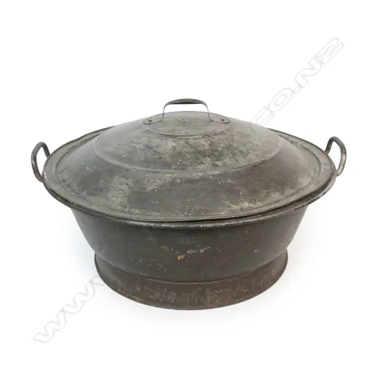 A late 19thC tin large lidded dough rising bowl,