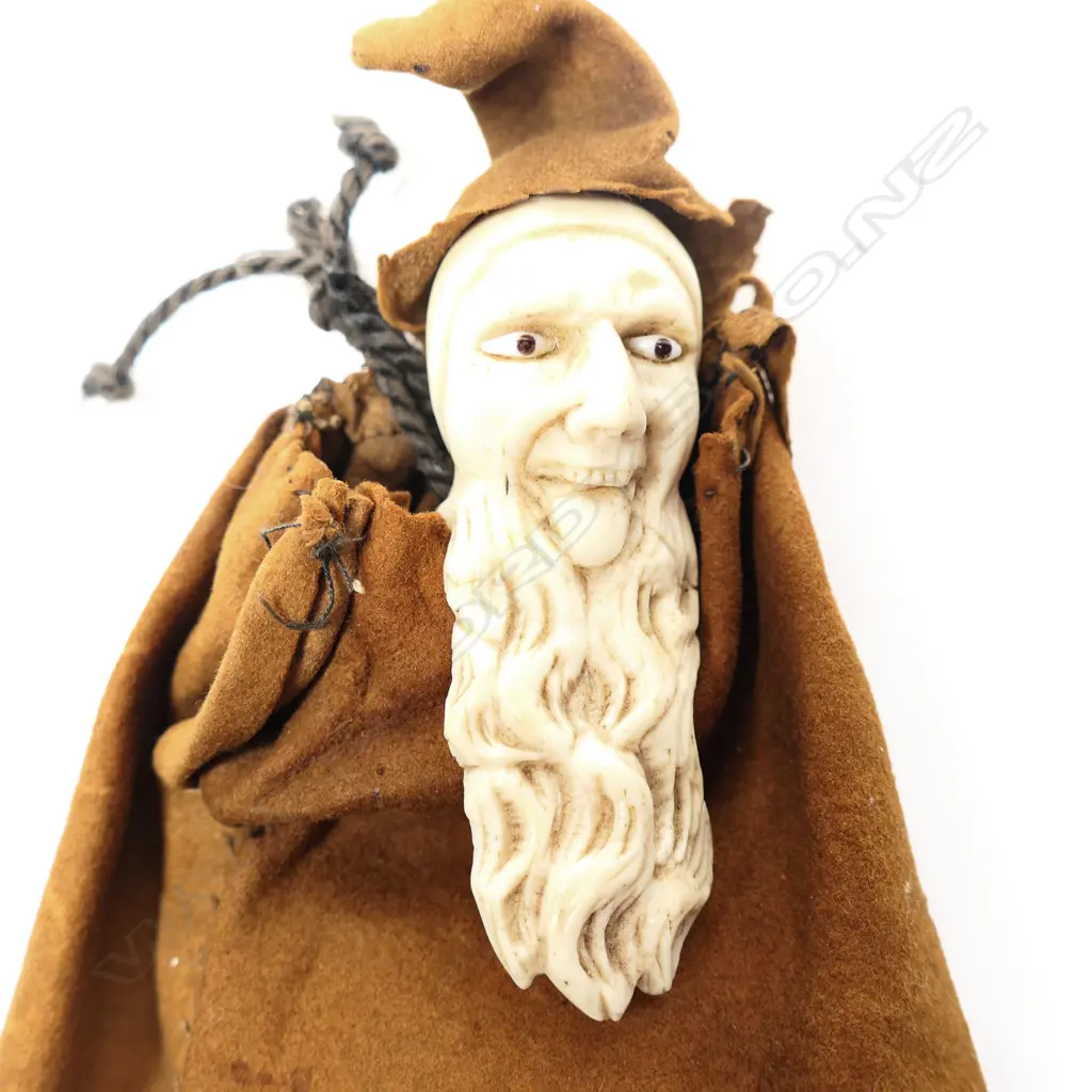 An uncommon 19thC felt, ivory and bone figured rosary bag, Image 1++