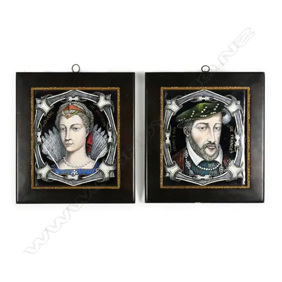 A pair of 19thC French Limoges enamel on copper portrait plaques,